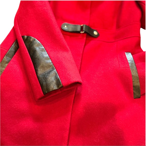 Via Spiga Red Wool + Black Faux Leather Posh Peatcoat - Picture 10 of 16